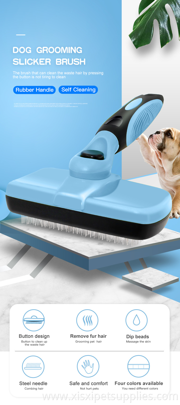 Factory Wholesale Quality Self Cleaning Pet Pin Brush Cat Dog Hair Grooming Slicker Brush With Sticky Beads